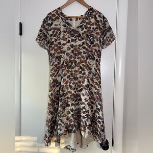 Derek Lam 100% Silk Fit Flare Short Sleeve V Neck Abstract Leaf Dress Size 12